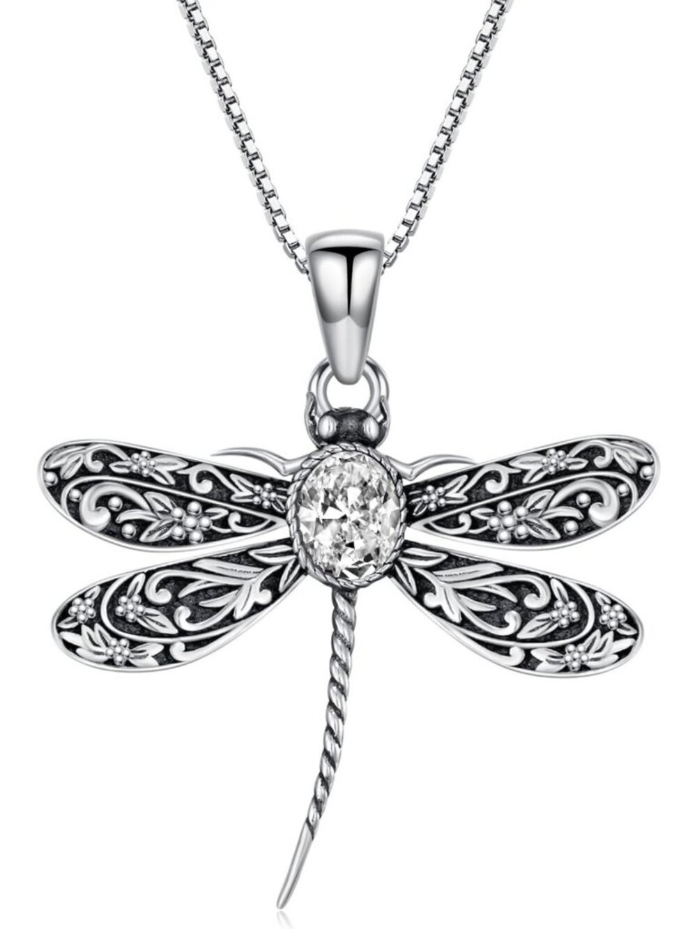 Boho Vintage Dragonfly Necklace, 925 Sterling Silver Birthstone Pendant, Gift